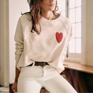 Sezane Cream Sweater with Red Heart